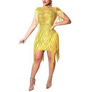 Sprifloral Women  Sequin Dress Sleeveless Mesh Mini Dresses Bodycon Cocktail